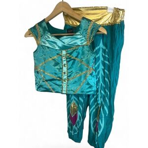 Disney Aladdin Princess Jasmine Costume Girls Medium 7/8 Teal Gold 2 Piece Set